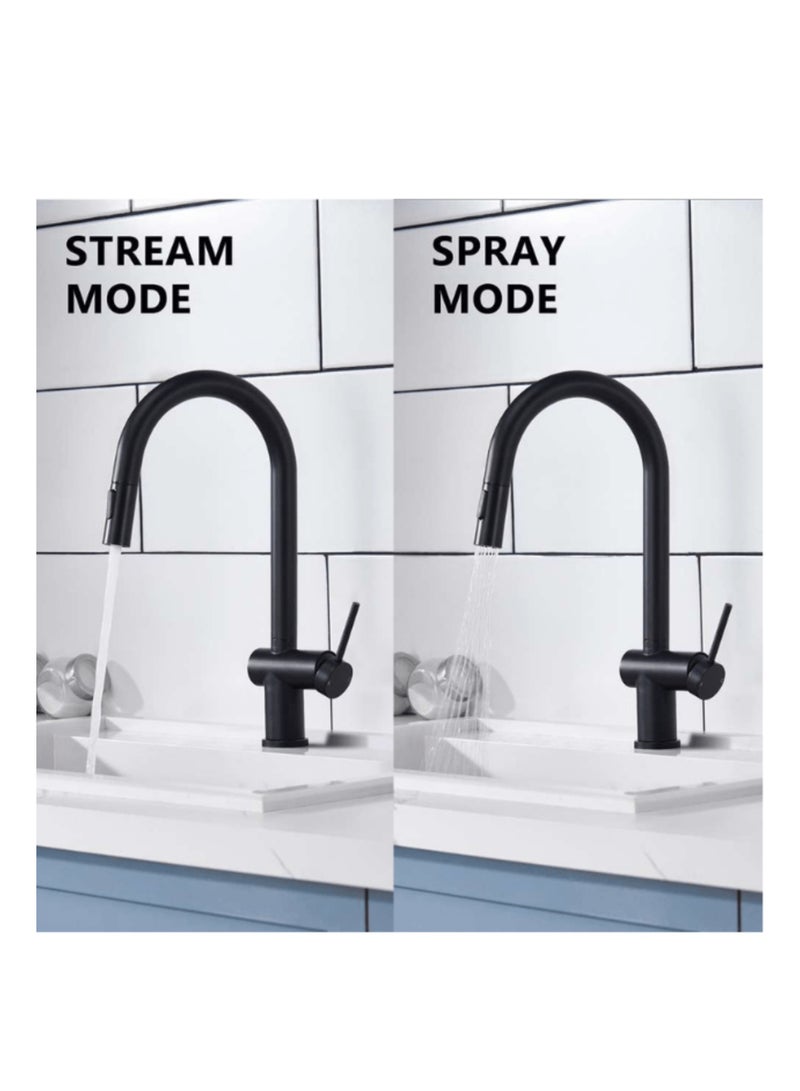 SUIZAK Kitchen Faucet with Pull Out Spray - SZF11802MB, Stainless Steel 304 Body & Handle, Electroplated Matte Black Finish, Ceramic Cartridge (500K Cycles), 360° Rotation, Magnetic 2-Function Sprayer, Single Hole Installation - Image 3