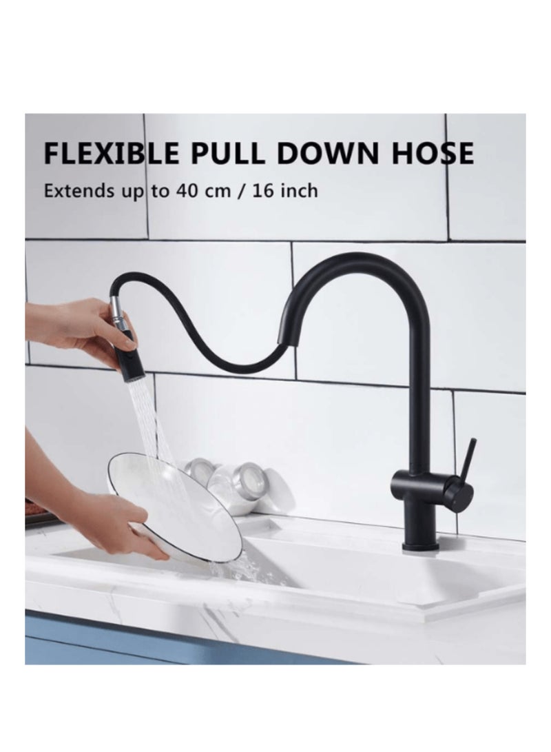 SUIZAK Kitchen Faucet with Pull Out Spray - SZF11802MB, Stainless Steel 304 Body & Handle, Electroplated Matte Black Finish, Ceramic Cartridge (500K Cycles), 360° Rotation, Magnetic 2-Function Sprayer, Single Hole Installation - Image 4