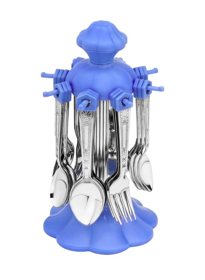 Finner Stainless Steel Cutlery Set Containing 6 Butter Knives 6 Table Spoons 6 Tea Spoons 6 Fork (Blue)