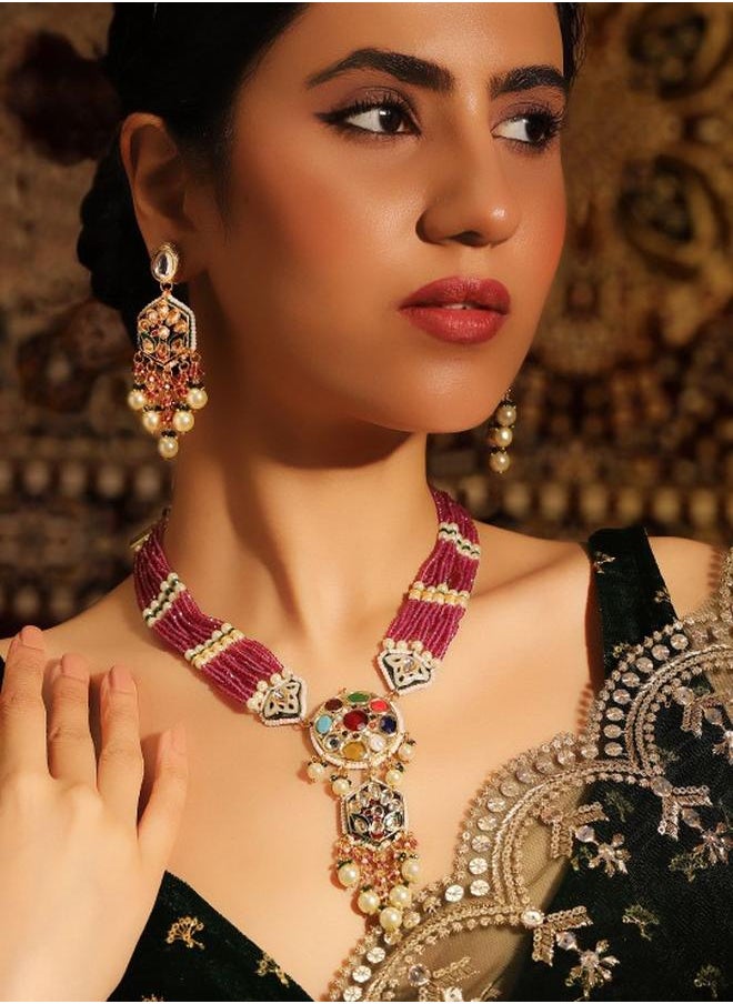 Priyaasi Elegant Women Red Brass Jewellery Set with pattern and secured with closure and styled in ideal for Ethnic moments — a must-have for your statement wardrobe.  - Image 3
