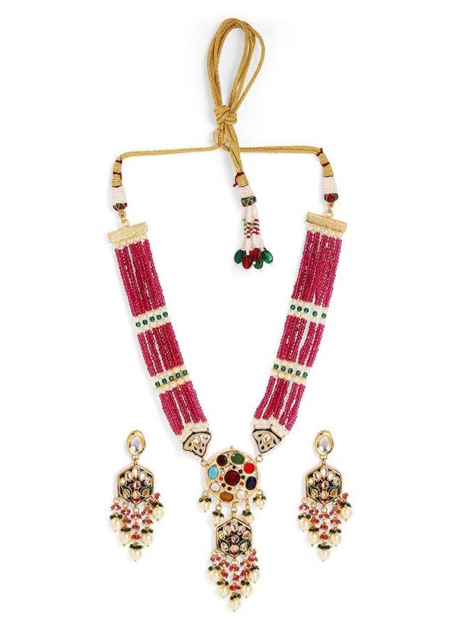 Priyaasi Elegant Women Red Brass Jewellery Set with pattern and secured with closure and styled in ideal for Ethnic moments — a must-have for your statement wardrobe.  - Image 4