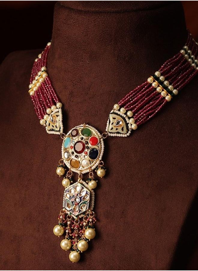 Priyaasi Elegant Women Red Brass Jewellery Set with pattern and secured with closure and styled in ideal for Ethnic moments — a must-have for your statement wardrobe.  - Image 1