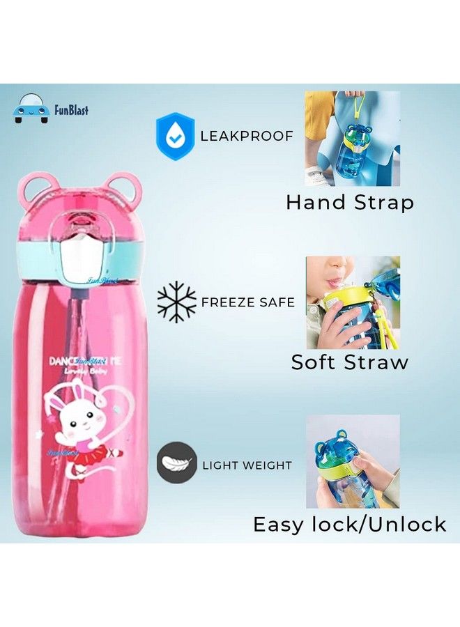 FunBlast School Water Bottle For Kids Cartoon Design Tritan Water Bottle For School Going Kids Anti Leak Kids Sipper Water Bottle For Children 550 Ml (Pink) - Image 4