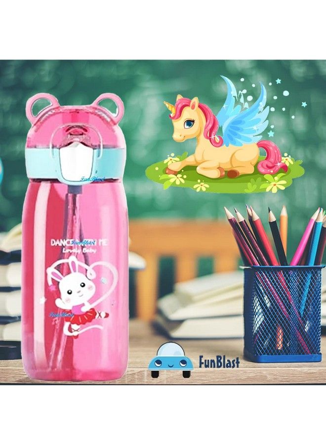 FunBlast School Water Bottle For Kids Cartoon Design Tritan Water Bottle For School Going Kids Anti Leak Kids Sipper Water Bottle For Children 550 Ml (Pink) - Image 3