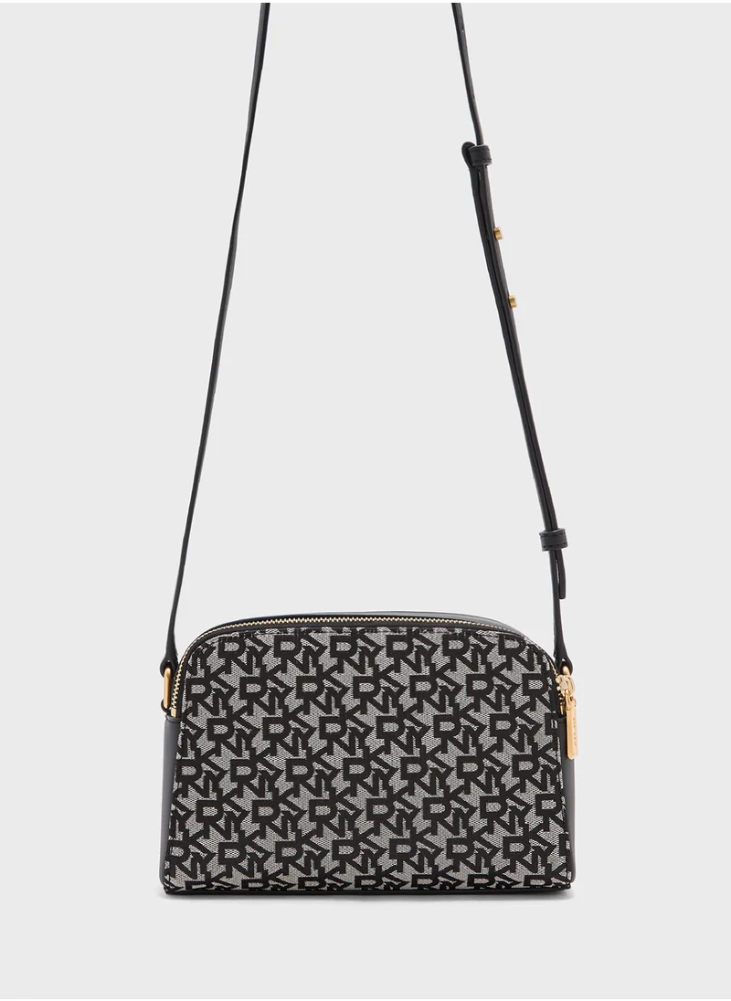 DKNY Onxy Logo Detailed Zip Over Crossbody