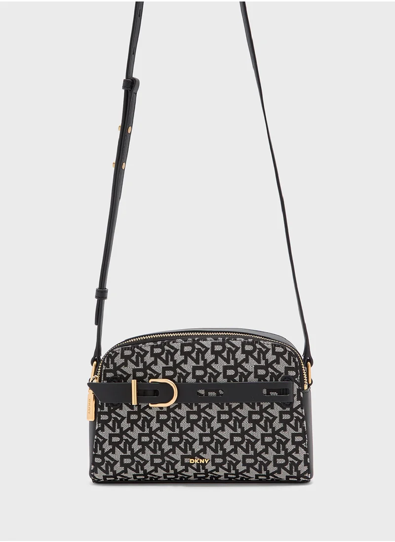 DKNY Onxy Logo Detailed Zip Over Crossbody