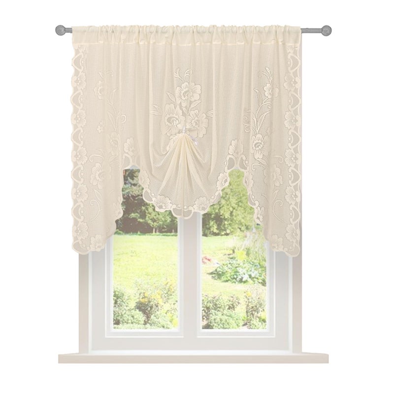 Jayla Beige Semi-Sheer Floral Lace Curtain Swag for Kitchen Half Window Bathroom Decoration Rod Pocket,59 x 39 Inch, 1 Panel - Image 1
