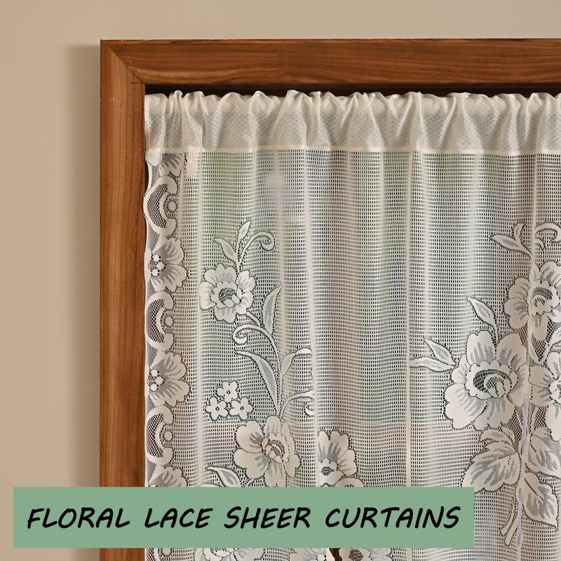 Jayla Beige Semi-Sheer Floral Lace Curtain Swag for Kitchen Half Window Bathroom Decoration Rod Pocket,59 x 39 Inch, 1 Panel - Image 5