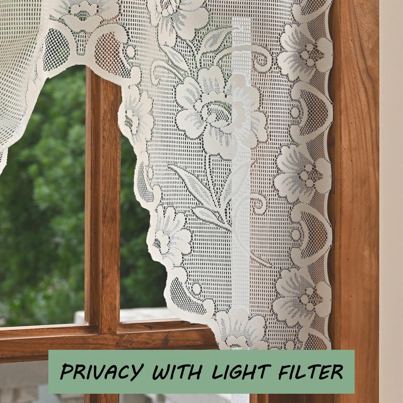Jayla Beige Semi-Sheer Floral Lace Curtain Swag for Kitchen Half Window Bathroom Decoration Rod Pocket,59 x 39 Inch, 1 Panel - Image 3