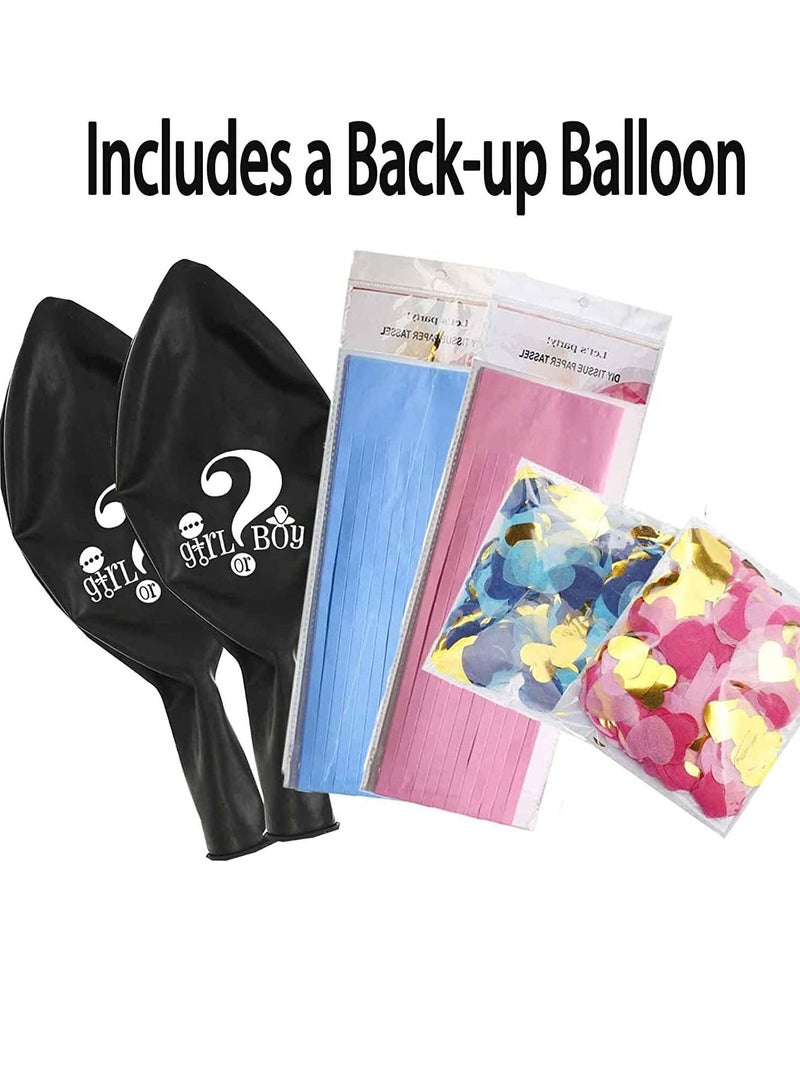 SOLARAE Baby Gender Reveal Confetti Balloon - 36 Inch Big Black Balloons x2 with Pink and Blue Heart Shape Packs for Boy or Girl - Shower Party Supplies Decoration Kit - Image 4