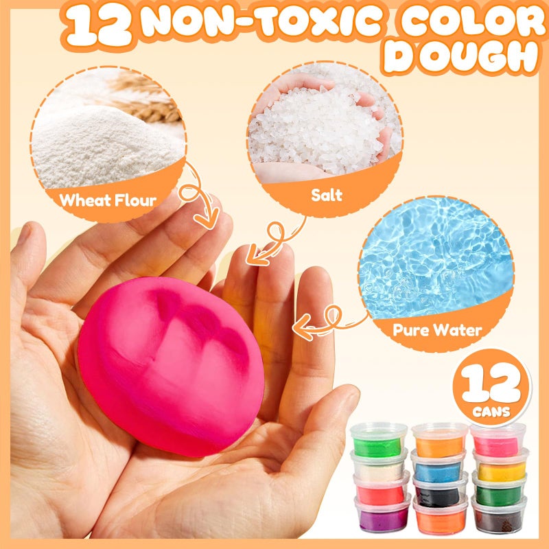 Crelloci 3 in 1 Color Dough Kitchen Creations Set, Ice Cream Spaghetti Burger Maker Machine, Art Crafts Food Modeling Toys, Accessories Tools Kit for Boys Girls Kids Toddlers Ages 3+ (12 Colors Dough) - Image 5