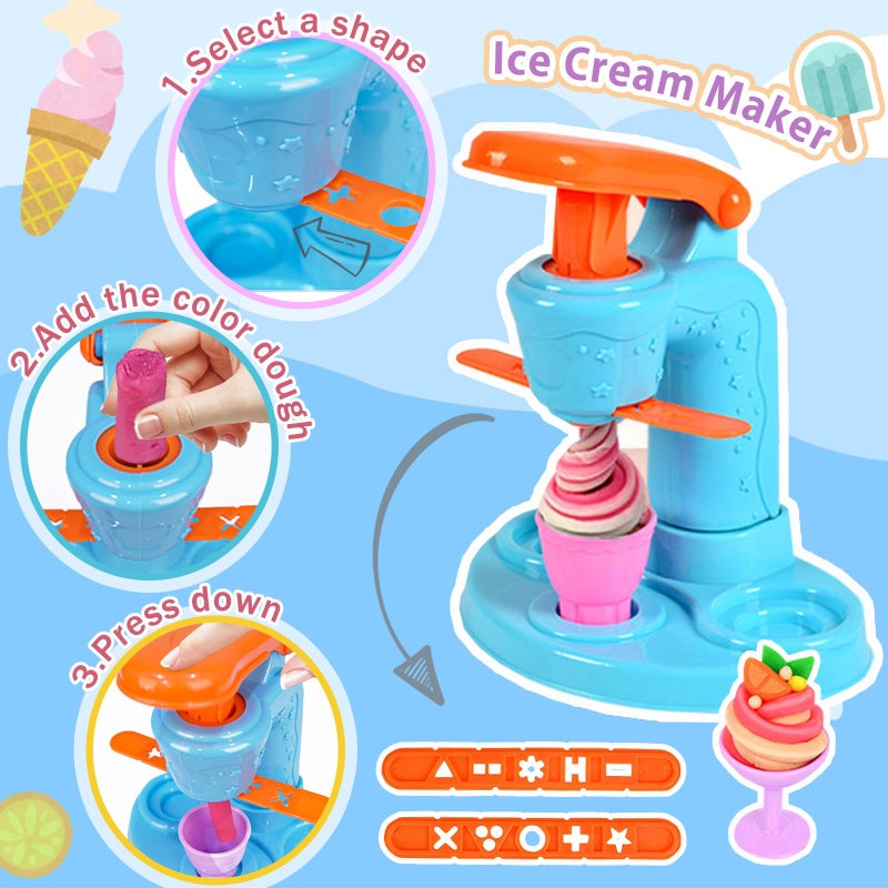 Crelloci 3 in 1 Color Dough Kitchen Creations Set, Ice Cream Spaghetti Burger Maker Machine, Art Crafts Food Modeling Toys, Accessories Tools Kit for Boys Girls Kids Toddlers Ages 3+ (12 Colors Dough) - Image 2