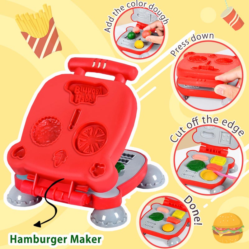 Crelloci 3 in 1 Color Dough Kitchen Creations Set, Ice Cream Spaghetti Burger Maker Machine, Art Crafts Food Modeling Toys, Accessories Tools Kit for Boys Girls Kids Toddlers Ages 3+ (12 Colors Dough) - Image 4
