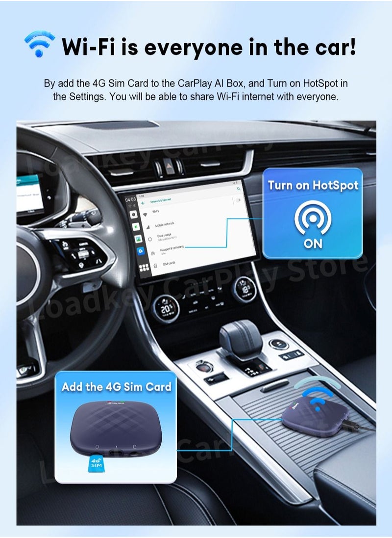 كار لينكيت - صندوق CarlinKit AI Box Android 13 ، ذاكرة وصول عشوائي (RAM) سعة 4 جيجابايت ، ذاكرة وصول عشوائي (RAM) سعة 64 جيجابايت ، معالج ثماني النواة ، واجهة سريعة تدعم Netflix ، YouTube Wireless Carplay ، Androi - Image 1