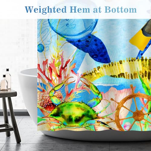 Aimego Funny Cat Shower Curtains for Bathroom - Sea Ocean Animal Underwater Tropical Fish Coral Seahorse Fun Bath Shower Curtain Set with 12 Hooks for Adults Kids Bathroom Decor Accessories, 72"x72" - Image 5