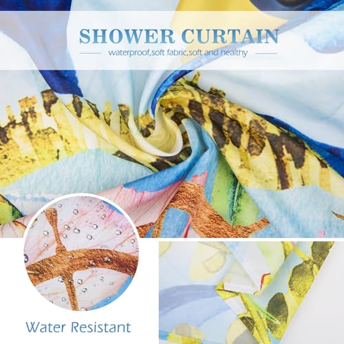 Aimego Funny Cat Shower Curtains for Bathroom - Sea Ocean Animal Underwater Tropical Fish Coral Seahorse Fun Bath Shower Curtain Set with 12 Hooks for Adults Kids Bathroom Decor Accessories, 72"x72" - Image 4
