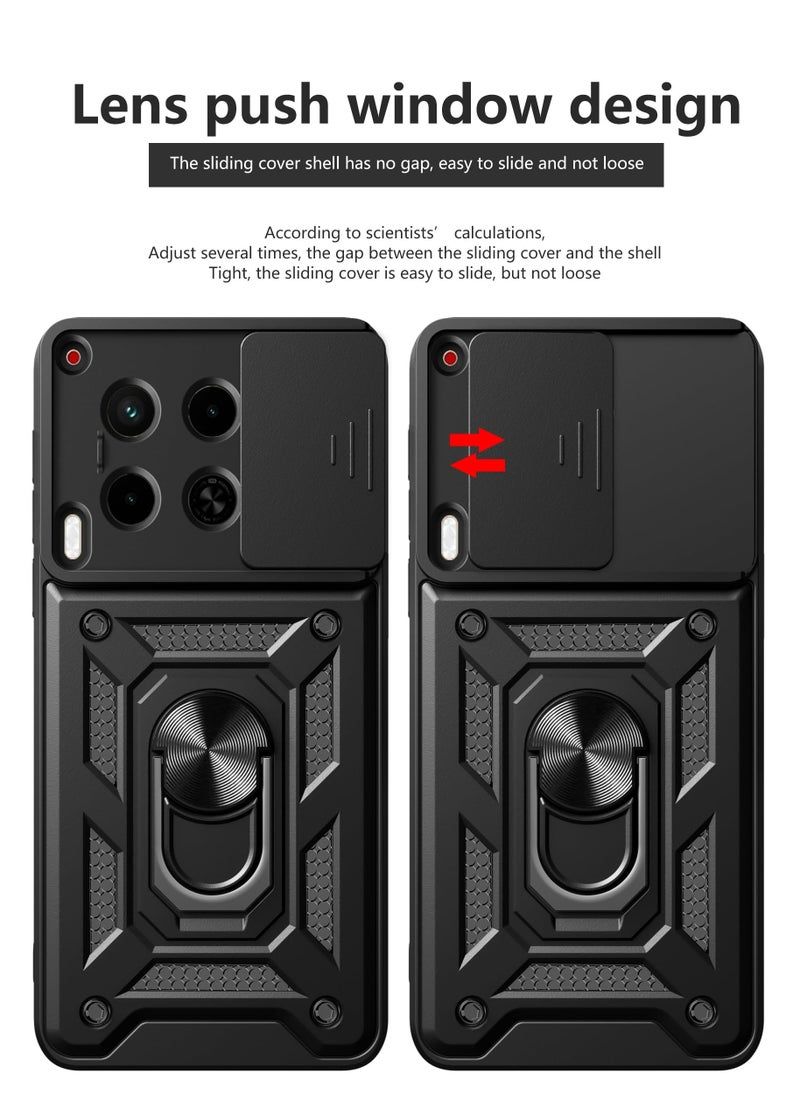 Case Cover for TECNO Camon 30 5G Case Cover, Slide Camera Lens Cover + 360°Rotating Kickstand Ring + Support Magnetic Car Mount Shockproof Mobile Phone Case For TECNO Camon 30 5G, Black