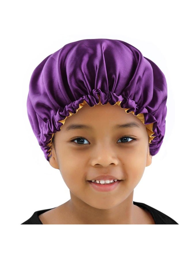 ELIHAIR Kids Bonnets Sleeping Caps Teens Toddler Child Baby Silky Satin Bonnet Night Cap Adjustable Reversible Double Layer Lavender/Yellow - Image 1