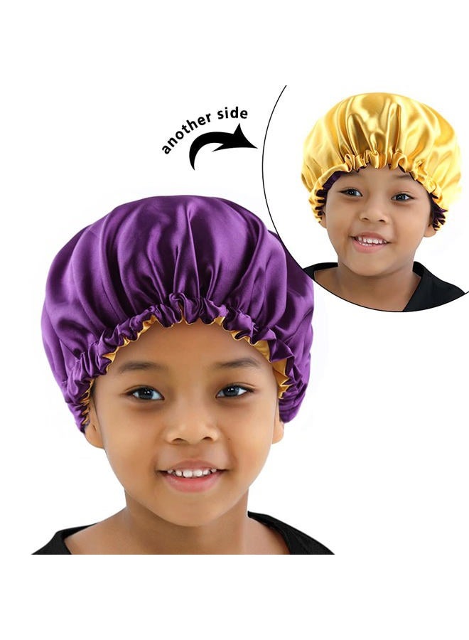ELIHAIR Kids Bonnets Sleeping Caps Teens Toddler Child Baby Silky Satin Bonnet Night Cap Adjustable Reversible Double Layer Lavender/Yellow - Image 3