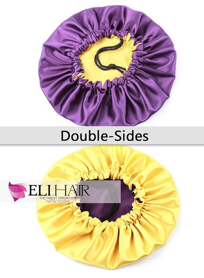 ELIHAIR Kids Bonnets Sleeping Caps Teens Toddler Child Baby Silky Satin Bonnet Night Cap Adjustable Reversible Double Layer Lavender/Yellow - Image 2