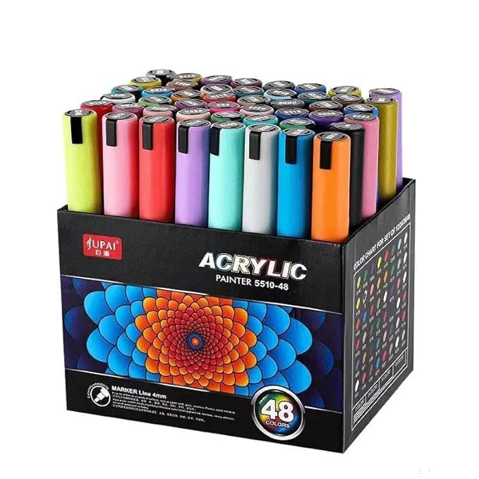 Schmidt Acrylic markers Paint Marker Pens, Colors Premium Waterproof Permanent Paint Art Marker Medium Pen Set for Rock Painting,DIY Craft (48) - Image 1