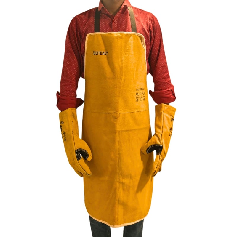 Efficacy Leather Apron Adjustable MenWomen WearResistant Thicken HeatResistant Working Electric Welding Safety Clothing Protective AntiScalding Free Size 35 x 24 inch Yellow 3Pcs - Image 1