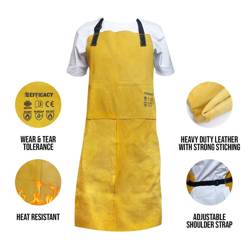 Efficacy Leather Apron Adjustable MenWomen WearResistant Thicken HeatResistant Working Electric Welding Safety Clothing Protective AntiScalding Free Size 35 x 24 inch Yellow 3Pcs - Image 2