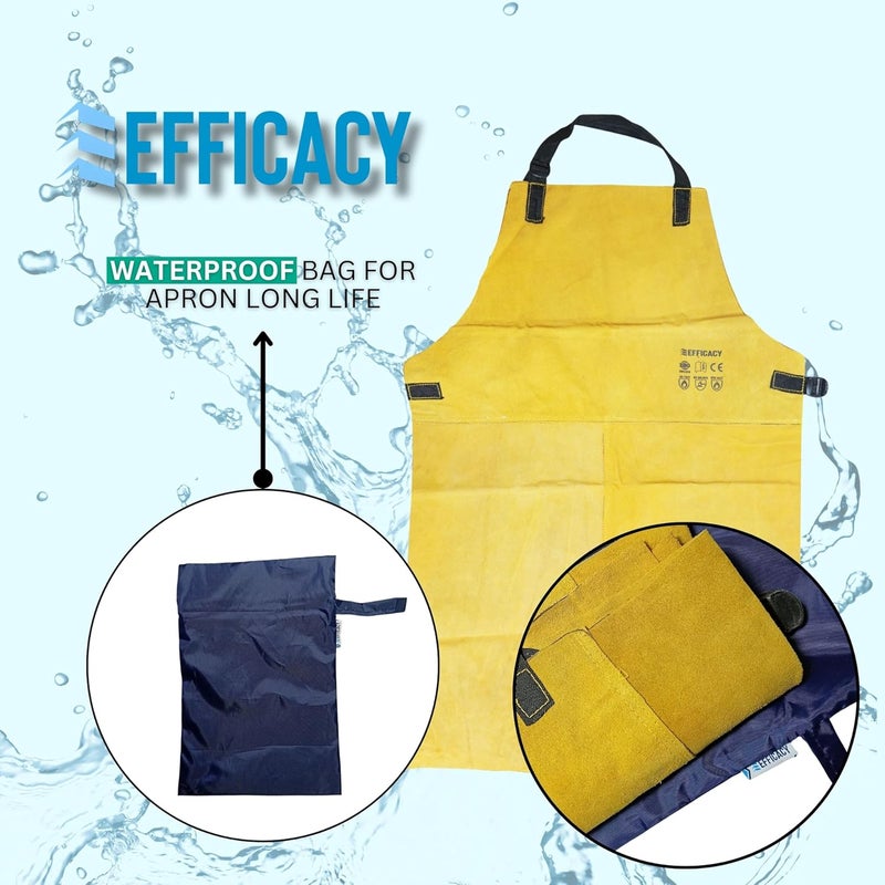 Efficacy Leather Apron Adjustable MenWomen WearResistant Thicken HeatResistant Working Electric Welding Safety Clothing Protective AntiScalding Free Size 35 x 24 inch Yellow 3Pcs - Image 3