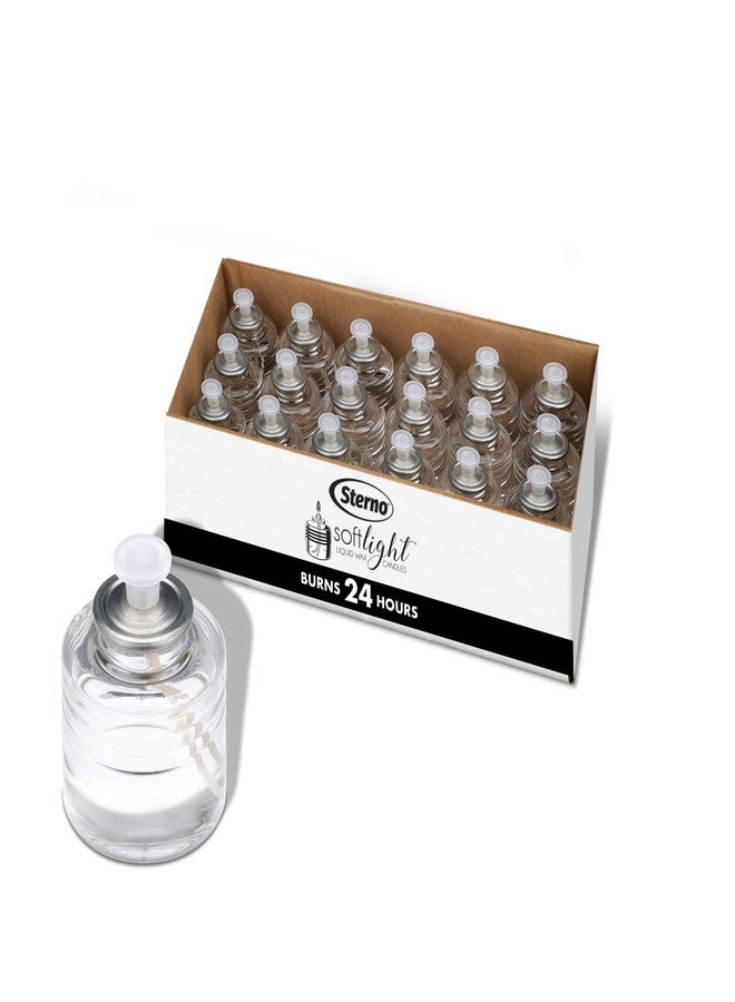 Sterno SoftLight Liquid Wax Candle Pack - Decorative Long Lasting Candles for Centerpieces, Candle Set with Bottle-Design Candle Holder - Burns Up to 24 Hours - 18 Liquid Paraffin Candles