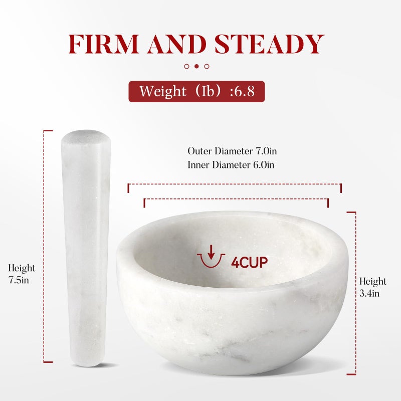 Koville Marble Mortar and Pestle Set, 7"-4 Cups Grinder Bowl for Guacamole, Salsa, Pill Crusher, Spice, Herb, Garlic, Nut, Heavy Duty Grinder for Kitchen(Namib Fantasy) - Image 2