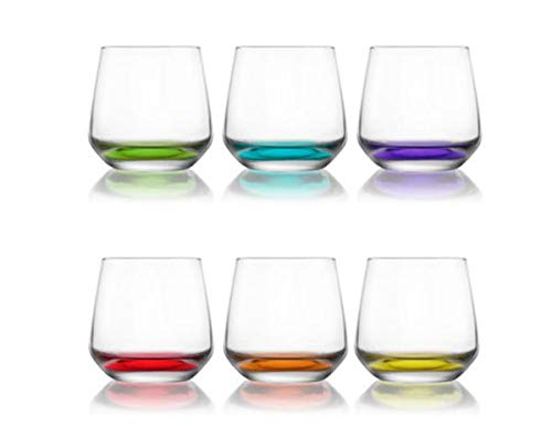Lav Coral Tumbler Glasses Coloured Base Pack of 6 Whisky Juice Drinking Glasses Set 345ml