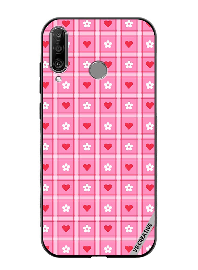 VR CREATIVE Protective Case Cover For Huawei P30 Lite Cute Heart Love Daisy Flower Red Pink Design Multicolour - Image 1