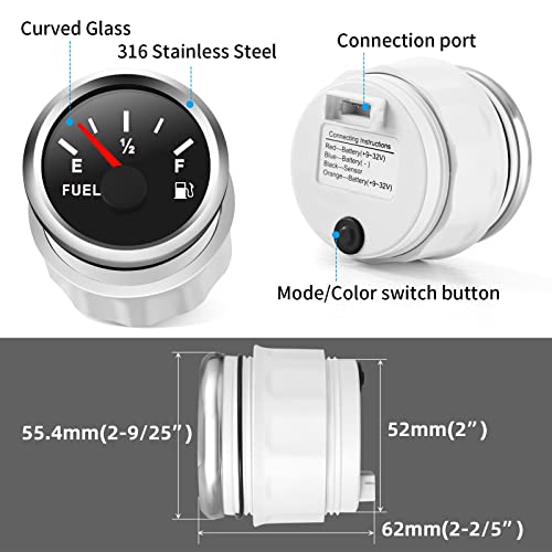 Rupse 2" Fuel Level Gauge 8 Color Backlight 5 Signals Adjustable 0-190ohm,0-180ohm,10-180ohm,240-33ohm,240-30ohm,Fuel Gauge Kit for Boat Car RV Truck Vehicle Motorcycle - Image 4