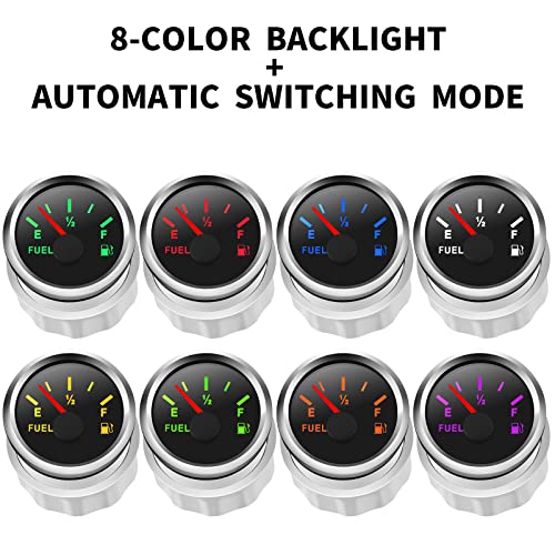 Rupse 2" Fuel Level Gauge 8 Color Backlight 5 Signals Adjustable 0-190ohm,0-180ohm,10-180ohm,240-33ohm,240-30ohm,Fuel Gauge Kit for Boat Car RV Truck Vehicle Motorcycle - Image 3