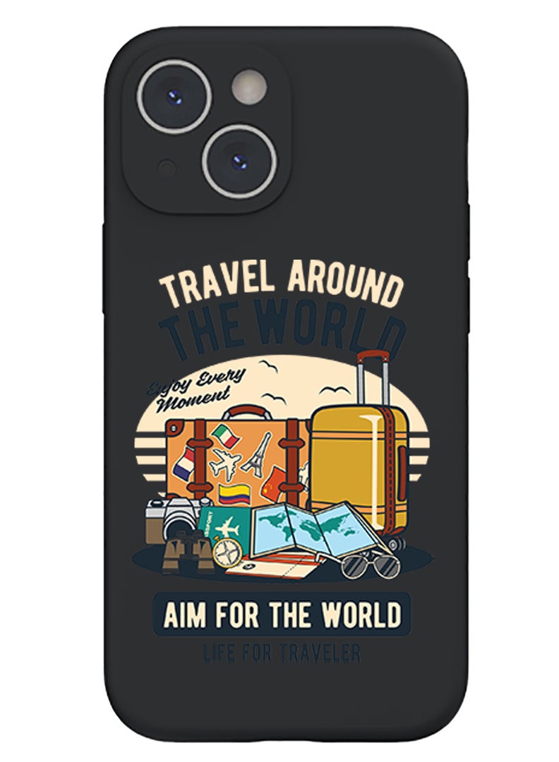 Theodor Protective Slim Fit Case Liquid Silicone Cover with Full Body Protection Anti-Scratch Shockproof Case For iPhone 13 Black  - Aquarius - Image 1