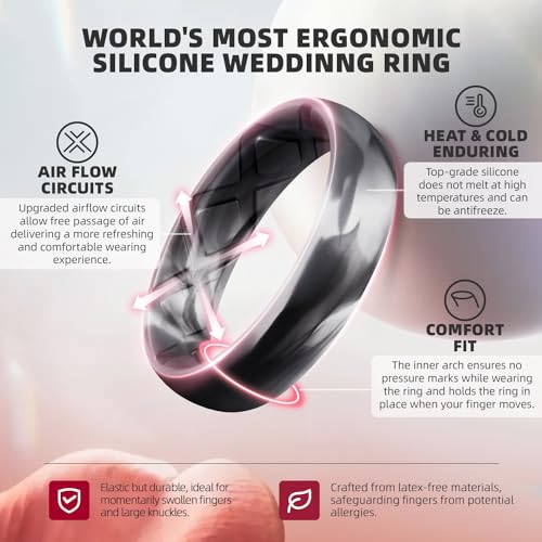 Egnaro Silicone Wedding Bands Women, Inner Arc Ergonomic Breathable Design Silicone Rubber Wedding Bands - Image 2