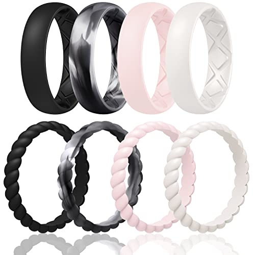 Egnaro Silicone Wedding Bands Women, Inner Arc Ergonomic Breathable Design Silicone Rubber Wedding Bands - Image 1