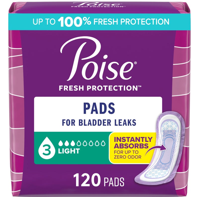 Poise وسادات بويز لسلس البول وسادات ما بعد الولادة 3 قطرات امتصاص خفيف طول عادي 120 قطعة 4 عبوات من 30 قد تختلف التعبئة والتغليف - Image 3
