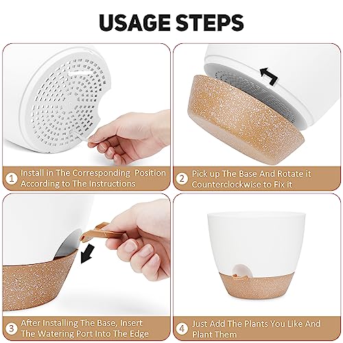 YNNICO 12 Inch Large Self Watering Plant Pot Set, Flower Pots with Multi-Mesh Drainage Holes and Saucer, Suitable for Indoor and Outdoor Garden Plants, White. - Image 5