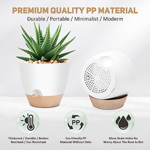 YNNICO 12 Inch Large Self Watering Plant Pot Set, Flower Pots with Multi-Mesh Drainage Holes and Saucer, Suitable for Indoor and Outdoor Garden Plants, White. - Image 2