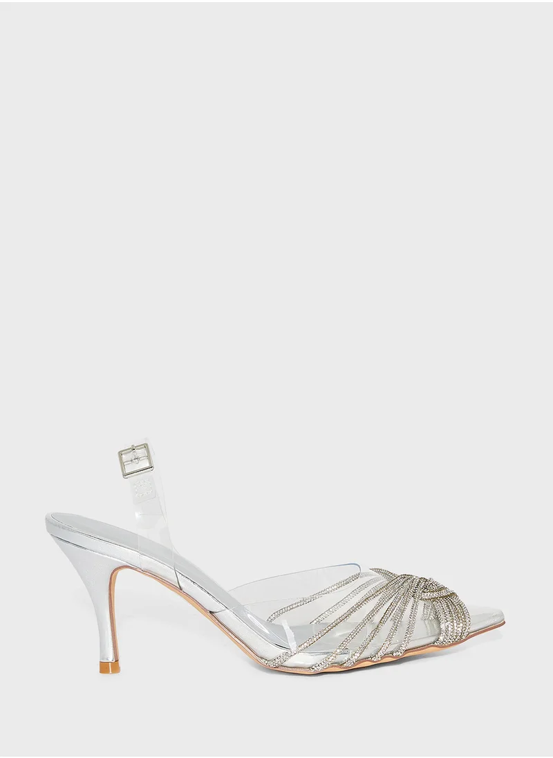 ترافل من نمشي Diamante Multi Strap Clear Pointy Pump