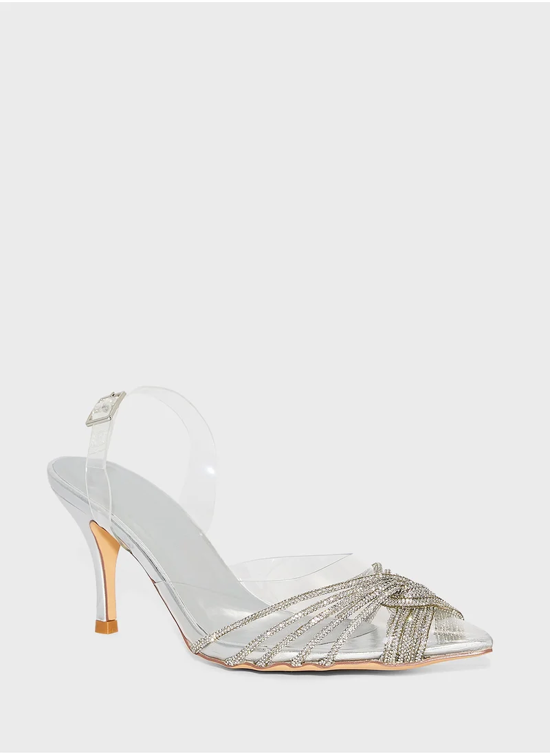 ترافل من نمشي Diamante Multi Strap Clear Pointy Pump