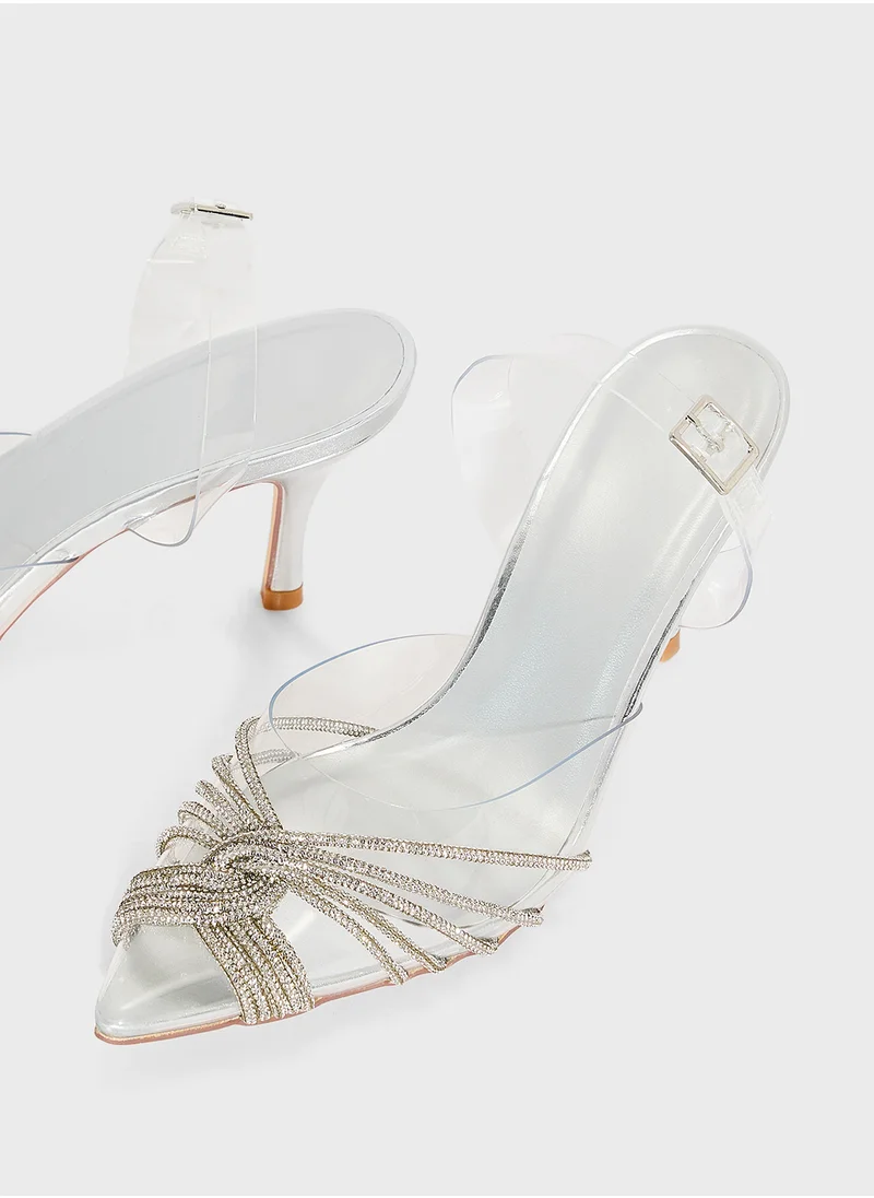 Truffle Diamante Multi Strap Clear Pointy Pump