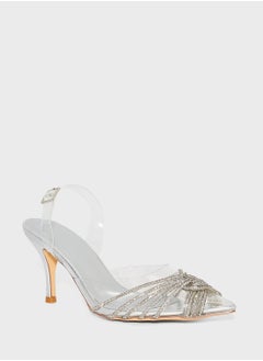 Truffle Diamante Multi Strap Clear Pointy Pump  - Image 2