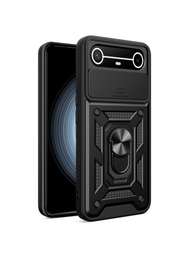 ثلاثة نمور لـ TECNO Pova Slim 5G غطاء الحالة, غطاء عدسة الكاميرا الشريحة, حامل الحلقة المغناطيسية مقعد حالة الهاتف الوقائي لـ TECNO Pova Slim 5G, أسود - Image 1