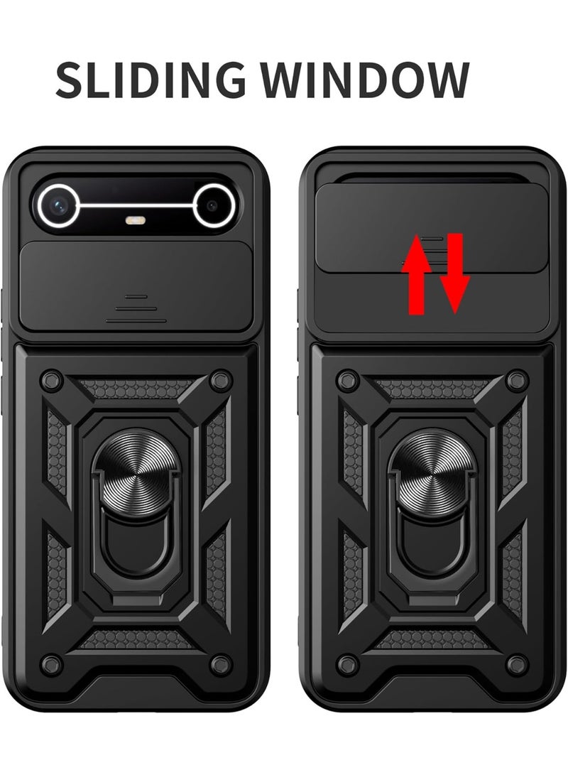 ثلاثة نمور لـ TECNO Pova Slim 5G غطاء الحالة, غطاء عدسة الكاميرا الشريحة, حامل الحلقة المغناطيسية مقعد حالة الهاتف الوقائي لـ TECNO Pova Slim 5G, أسود - Image 2
