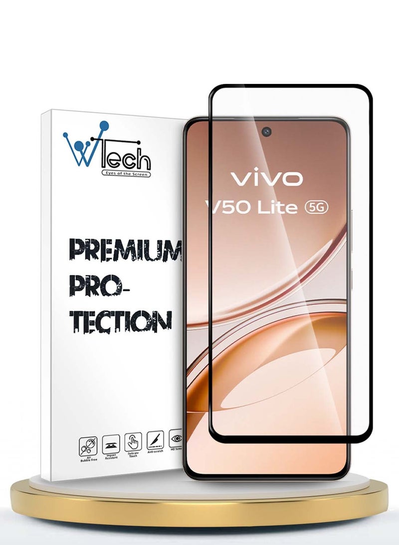 Wtech vivo V50 Lite 4G 2025 Premium E2E Series Full Glue Full Cover Tempered Glass Screen Protector (MSGECN) - Clear/Black - Image 1