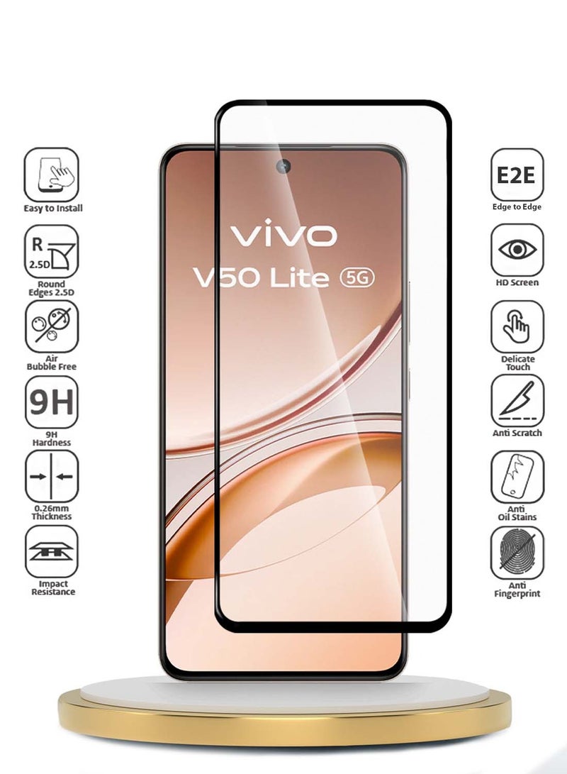 Wtech vivo V50 Lite 4G 2025 Premium E2E Series Full Glue Full Cover Tempered Glass Screen Protector (MSGECN) - Clear/Black - Image 2