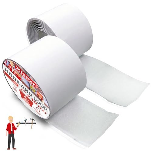 XFasten Hook and Loop Roll, White, 2-in x 10-Ft Hook and Loop Tape Heavy Duty Strips with Adhesive, Fastening Strips with Adhesive for Fabric, Tools- XFasten - Image 1