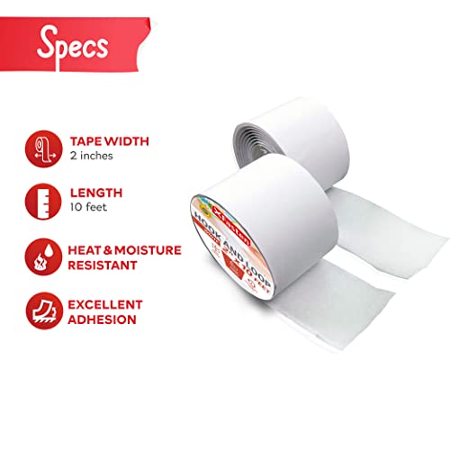 XFasten Hook and Loop Roll, White, 2-in x 10-Ft Hook and Loop Tape Heavy Duty Strips with Adhesive, Fastening Strips with Adhesive for Fabric, Tools- XFasten - Image 2